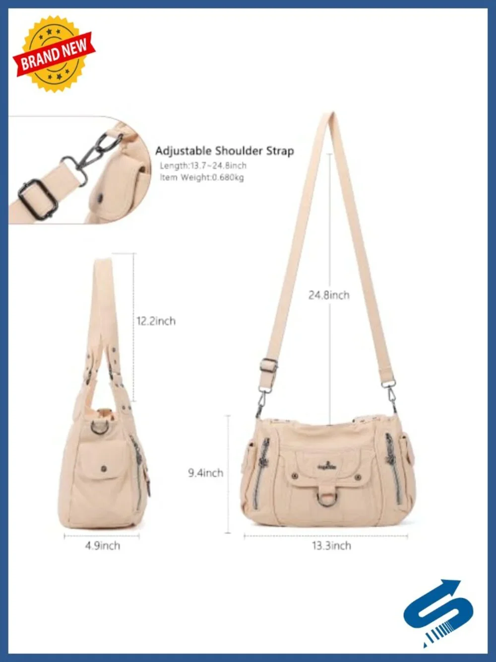Vegan Leather Hobo Shoulder Bag with Adjustable Strap Satchel Tote